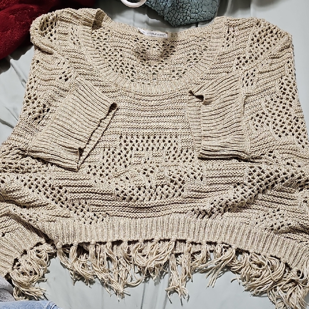 Maurices Cream Cable Knit Crew Neck Sweater
